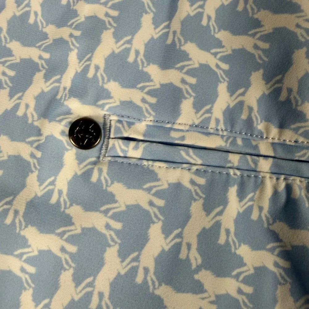 Greyson Wolf Print Golf Shorts Mens 36 Blue White Performance Stretch Golfcore